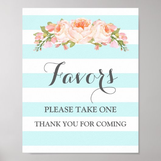 Poster Pancarte de Favors pour Baby Shower Fleurs Bleues  (Devant)