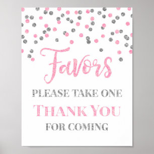 Poster Pancarte de Favors pour Baby Shower Rose et Confet