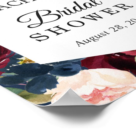 Poster Pancarte de Fête de Mariage Florale Bleue Rouge Bo (Coin)