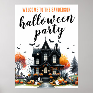 Poster Pancarte de fête d'Halloween pour maison hantée po
