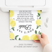 Poster Pancarte de jeu de douche de mariée Lemon "Ne dite