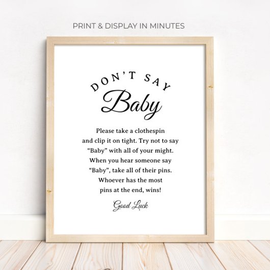 Poster Pancarte de jeu de pince à linge "N'dites pas Bébé