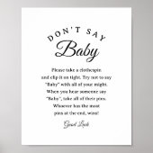 Poster Pancarte de jeu de pince à linge "N'dites pas Bébé (Devant)