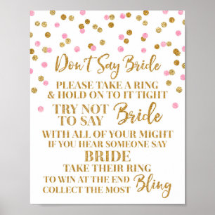 Poster Pancarte de jeu Ne dis pas fiancée en confettis d'
