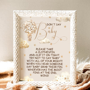 Poster Pancarte de jeu Ne dites pas bébé Ballons Boho Our