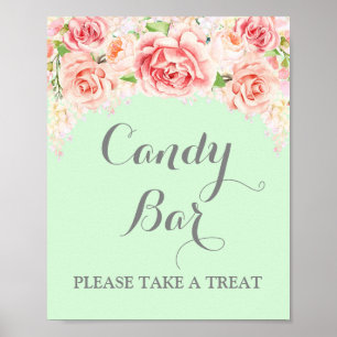 Poster Pancarte de mariage au bonbon Rose Fleurs aquarell