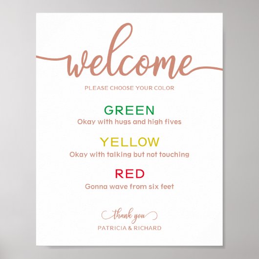 Poster Pancarte de mariage avec code de couleur de bracel (Devant)