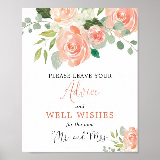 Poster Pancarte de mariage avec feuillage de pêche Consei (Devant)