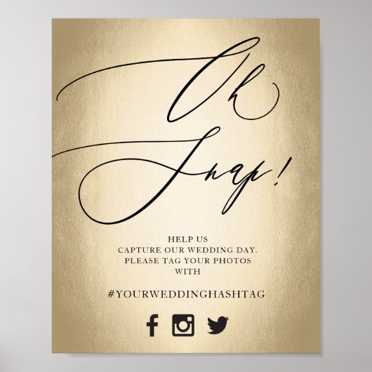 Poster Pancarte de mariage Calligraphy Script Gold Oh Sna (Devant)