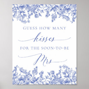 Poster Pancarte de mariage devinez combien de baisers Fle