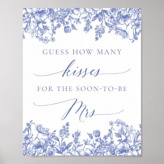 Poster Pancarte de mariage devinez combien de baisers Fle (Devant)