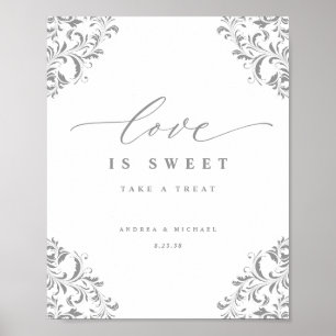 Poster Pancarte de mariage élégante et argentée avec flou