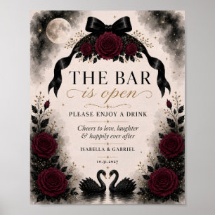 Poster Pancarte de mariage gothique Cygne noir Le bar est