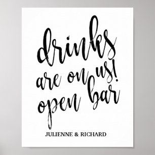 Poster Pancarte de mariage noir et blanc Open Bar 8x10