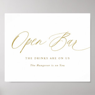 Poster Pancarte de mariage Open Bar Gold Calligraphie élé