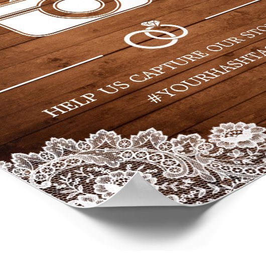 Poster Pancarte de mariage Rustique Bois & Dentelle Blanc (Coin)