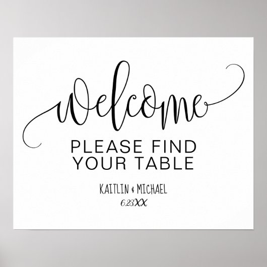 Poster Pancarte de mariage rustique 'Trouvez votre table' (Devant)