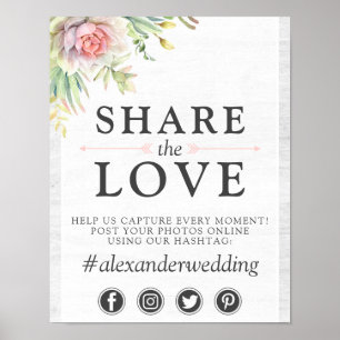 Poster Pancarte de photo avec le hashtag pour un mariage 