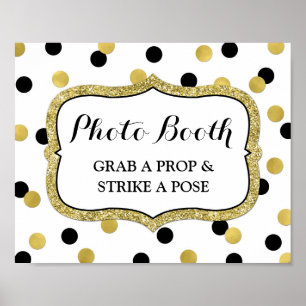 Poster Pancarte de Photobooth de Mariage Blanc Noir Or Co