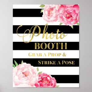 Poster Pancarte de Photomaton Fleurs Roses Or Bandes Noir