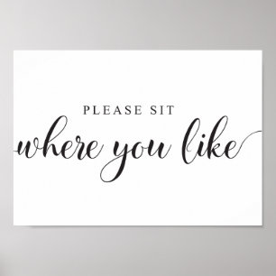 Poster Pancarte de placement de mariage. Asseyez-vous où
