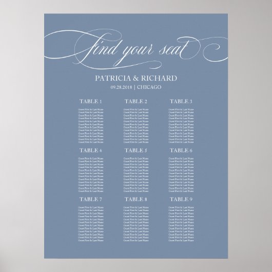 Poster Pancarte de plan de table de mariage 9 tables Ble (Devant)