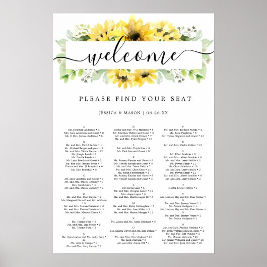 Poster Pancarte de plan de table de mariage au jardin de (Devant)