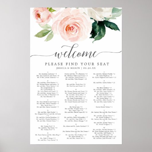 Poster Pancarte de plan de table de mariage Blushing Bloo (Devant)