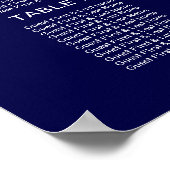Poster Pancarte de plan de table de mariage Chic Bleu Nui (Coin)