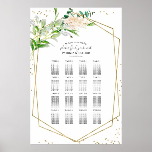Poster Pancarte de plan de table de mariage Élégante verd (Devant)