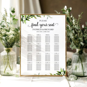 Poster Pancarte de plan de table de mariage Élégante verd