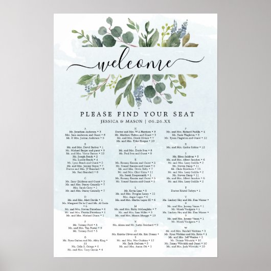 Poster Pancarte de plan de table de mariage Eucalyptus Bl (Devant)