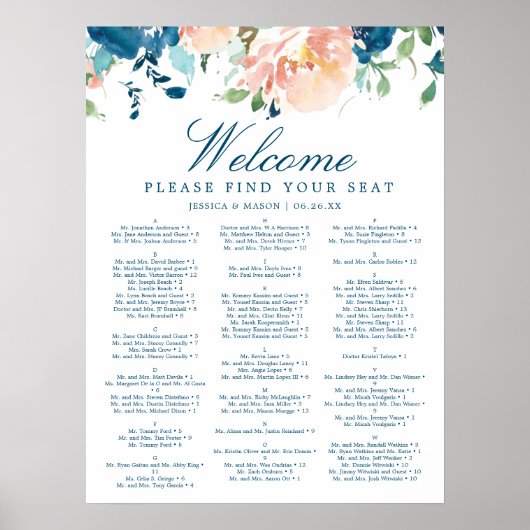 Poster Pancarte de plan de table de mariage floral Midnig (Devant)