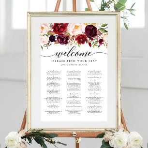 Poster Pancarte de plan de table Mariage Marsala Bourgogn