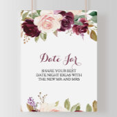 Poster Pancarte de pot de date floral bordeaux Blush vert