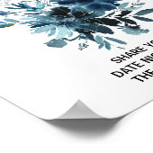 Poster Pancarte de pot de date florale bleu de marine cél (Coin)