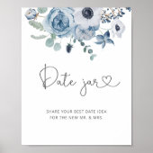 Poster Pancarte de pot de date florale bleu poussiéreux. (Devant)