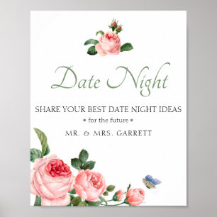 Poster Pancarte de pot de nuit de date de mariage Rose gê