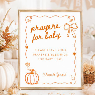 Poster Pancarte de prières pour Baby Shower Little Pumpki