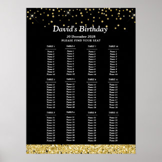 Poster pancarte de siège pailletée or, siège de fête d'an