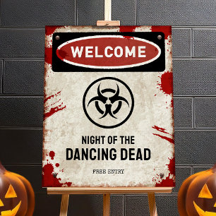 Poster Pancarte de soirée zombie avec sang et symbole de