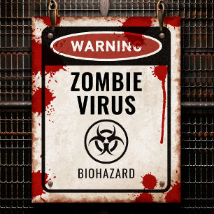 Poster Pancarte de soirée zombie avec sang et symbole de