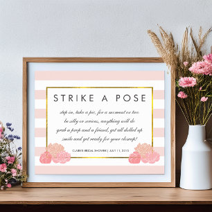 Poster Pancarte de stand photo Rayure marine et pivoine