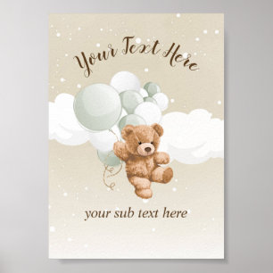 Poster Pancarte de table avec ours en peluche et ballons
