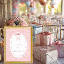 Pancarte de table Bébé Fille Points de Ruban Rose 
