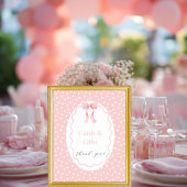 Poster Pancarte de table Bébé Fille Points de Ruban Rose 