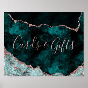 Poster Pancarte de table Cartes et Cadeaux Vert Paon Rose