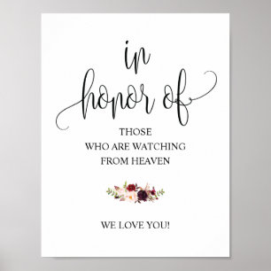 Poster Pancarte de table commémorative de mariage calligr