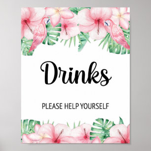 Poster Pancarte de table de boissons Floral rose tropical