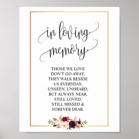 Poster Pancarte de table de mariage à la mémoire v3 (Devant)